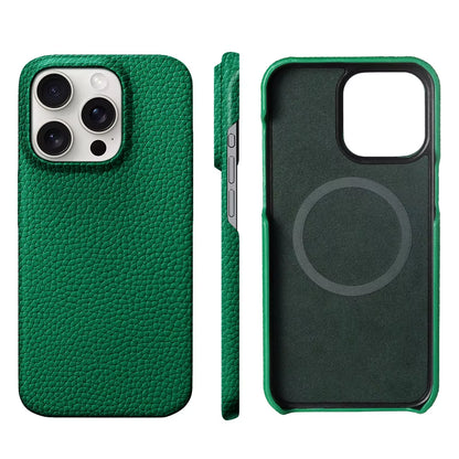 For Magsafe Case for Iphone 17 15 16 Pro Max Air 17Pro Natural Cowhide Lychee Leather Magnetic Protector Luxury Phone Back Cover