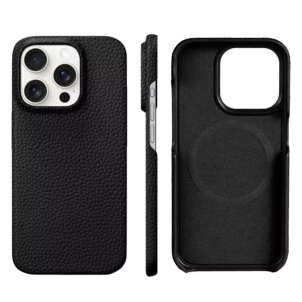 For Magsafe Case for Iphone 17 15 16 Pro Max Air 17Pro Natural Cowhide Lychee Leather Magnetic Protector Luxury Phone Back Cover
